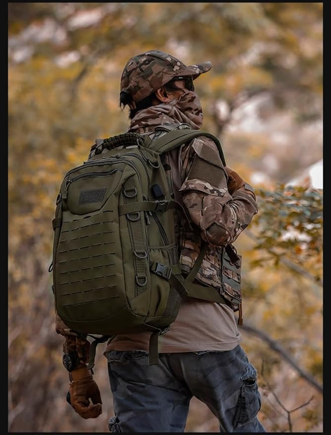 Heavy duty zipper military backpack Outdoor Tactical BackpackNylon canvas Knapsackhiking camping travel Backpack 3-day backpackwater resistant (army green)