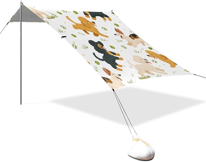 ALAZA Dog Tennis Grass Pattern Beach Tent Sun Shelter Portable Canopy Sunshade for Outdoor Camping Picnics Backyard Fun 10x9 ft