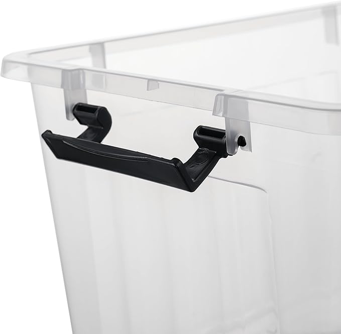 Cetomo Lidded Storage Bin Stackable Storage Box Organizing Container with Lid and Snap Lock Durable Plastic Clear 18 Quart Pack of 6