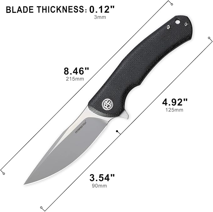 Petrified fish K110 Steel 949 Folding Knife Carbon Fiber G10 Handle Ceramic Ball bearings Camping Hunting Knives EDC tool (Black)