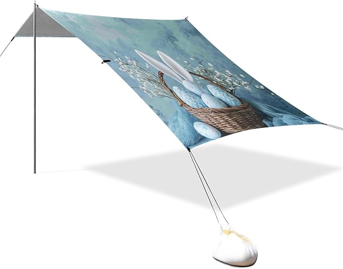 ALAZA Eggs in A Basket with A Beautiful Bunny Ears Beach Tent Sun Shelter Portable Canopy Sunshade for Outdoor Camping Picnics Backyard Fun 10x9 ft