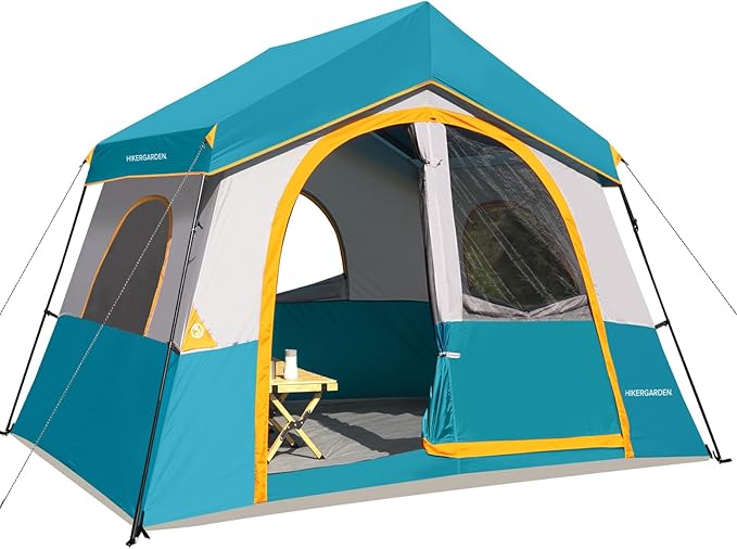 HIKERGARDEN 6-8 Person Camping Tent - Portable Family Cabin Tent for Camp Windproof Fabric Camp Tent Outdoor for Hiking Backpacking Traveling