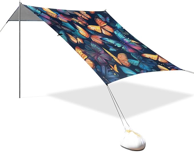 ALAZA Butterflies Colorful Beach Tent Sun Shelter UPF50+ Protection Beach Shade Canopy w/ 4 Sandbags for Outdoor Camping Fishing Backyard Fun Picnic 10x9 ft