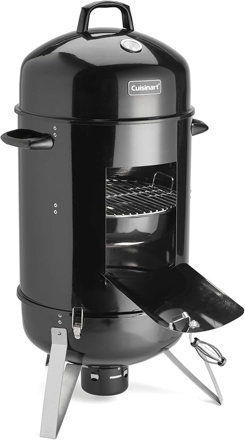 Cuisinart 18” Vertical Charcoal Smoker Integrated Thermometer Water Bowl and Dual Vents Perfect for Smoked Brisket Chrome Plated Grates Smoker Grill for BBQ Camping Tailgates