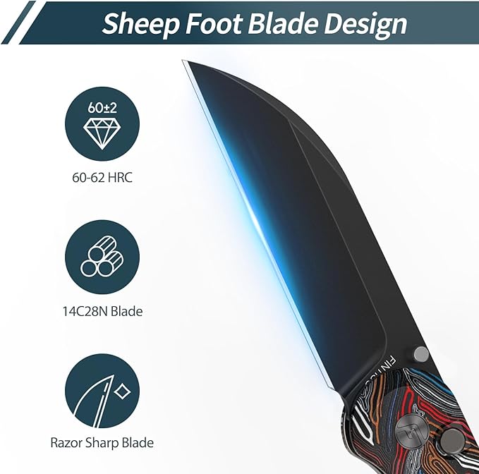 FINTISO Pocket Knife 3 14C28N Blade with Titanium EDC Knife with Colorful G10 Handle Perfect for Outdoor Camping Hunting Hiking Outdoor Activities Parrot Series