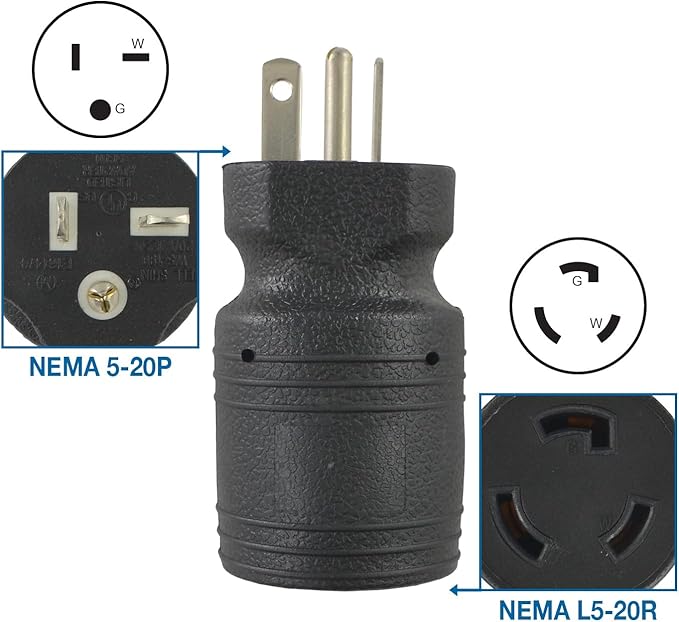Conntek 30114 Locking Adapter 20 Amp 125 Volt Male Plug To 20 Amp Locking Female Connector NEMA 5-20P to NEMA L5-20R  Black