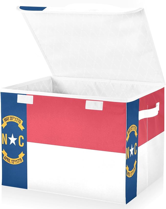 Nc North Carolina State Flag Storage Bin with Lid Stackable Organization Bins Shoe Boxes with Lids for Office Supplies