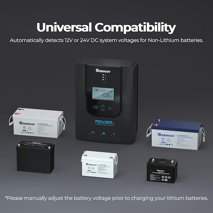 Renogy Charge Controller-Rover 30A MPPT 12V/24V Auto-Detect LCD Display | 99.9% Efficiency for Gel/Flooded/Lithium Batteries | Dual-Peak Tracking &amp Modbus Support (30A 12V/24V)