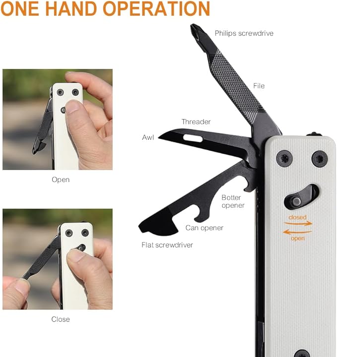 Roxon KS2 Elite Noir Blanc D2 Blade 13 in 1 Mini Multi Tool function pocket knife with big scissor G10 handle and Pocket clip good for Camping/Backpacking/Emergencies/EDC Multitool (D2 Steel Blade)