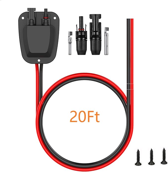 Solar Double Cable Entry Gland Installed Solar Panel Extension Cable- 10AWG Solar Cable Solar Panel Cable 20Ft with Solar Connectors for RV Campervan Solar Project Campervan