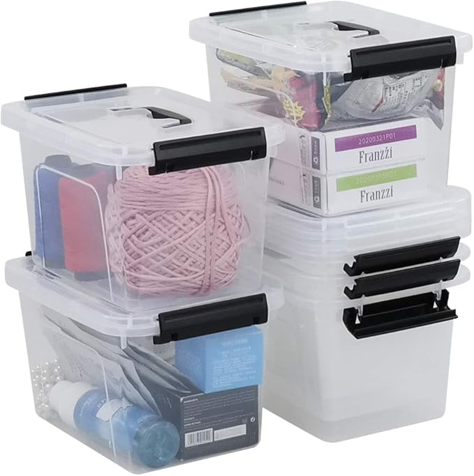 Farmoon 6 Quart Clear Lidded Storage Bin Small Plastic Container Box with Handle 6 Packs R
