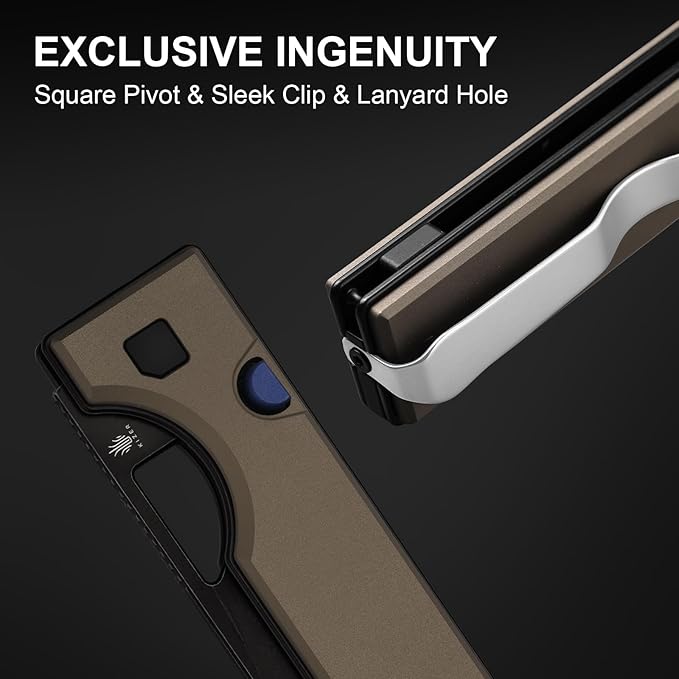 Kizer Little Ringbo Pocket Knife 2.95 AEB-L Steel Drop Point Folding Knife with Brown Aluminum Handle Thumb Hole Opener Button Liner Lock EDC knives for Camping Hiking V3708A2