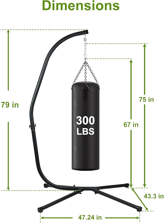 Masyardi Hammock Chair Stand Only Heavy Duty Steel C-Stand with Spring Hook Max Load 300lbs for Indoor Outdoor Black