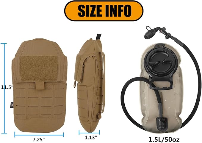 KRYDEX Tactical Molle Hydration Pouch with1.5L Inner Bladder - Low Profile Water Reservoir Bag for Molle Vest Backpack for Cycling Hiking Climbing Hunting