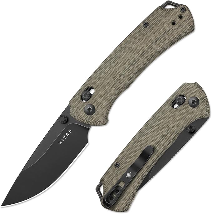 Kizer T1 CD EDC Pocket Knife 3.2 Nitro-V Steel Drop Point Folding Knives with Micarta Handle Sided Thumb Studs Opener Clutch Lock for Camping Hiking Fishing V3490.2CA1