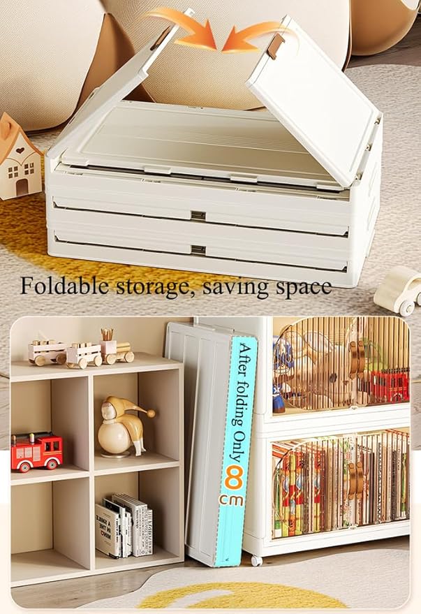 Collapsible Stackable Storage Bins with Door and LidFoldable Closet Plastic Containers for Blanket Storage Pillow Organizer Bedroom Living Room (Transparent14.96×9.76×9.251)