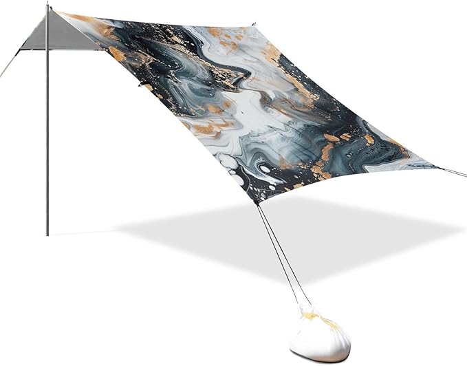 ALAZA Abstract Marble Painting Beach Tent Sun Shelter Portable Canopy Sunshade for Outdoor Camping Picnics Backyard Fun 10x9 ft