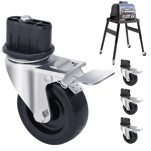 3 Inch Caster Wheels for Ninja XSKUNSTAND Outdoor Stand Grill Accessories with Brake 360 Degree Silky Swivel 4 Pack Wheel Kit for Ninja Woodfire Outdoor Grill/Pizza Oven Stand (Casters Only)
