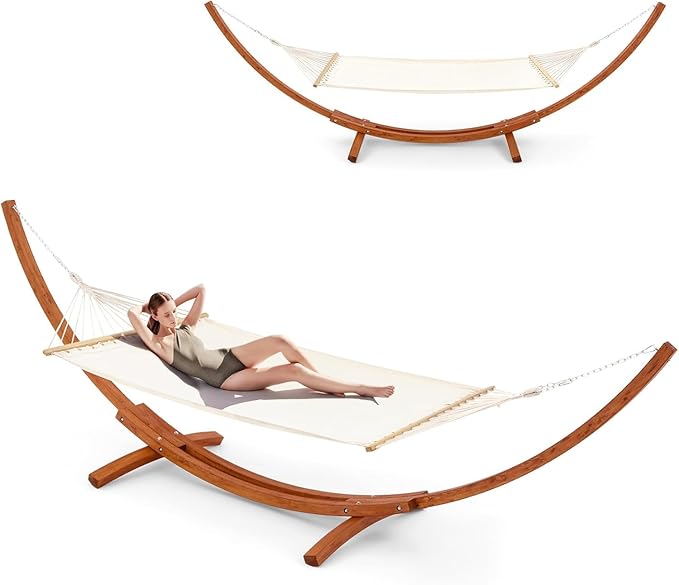 ECOTOUGE 13 FT Hammock with Stand Heavy Duty Hammock Stand 2 Person Heavy Large Hammock Bed for Porch Patio Balcony Garden Backyard Load 550lbs 550LBS White-Yellow