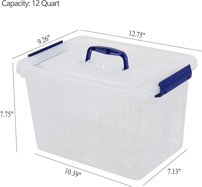 12 Quart Latching Storage Box with Lid Clear Plastic Storage Tote 1 Pack