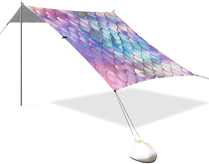 ALAZA Rainbow Mermaid Beach Tent Sun Shelter UPF50+ Protection Beach Shade Canopy w/ 4 Sandbags for Outdoor Camping Fishing Backyard Fun Picnic 10x9 ft
