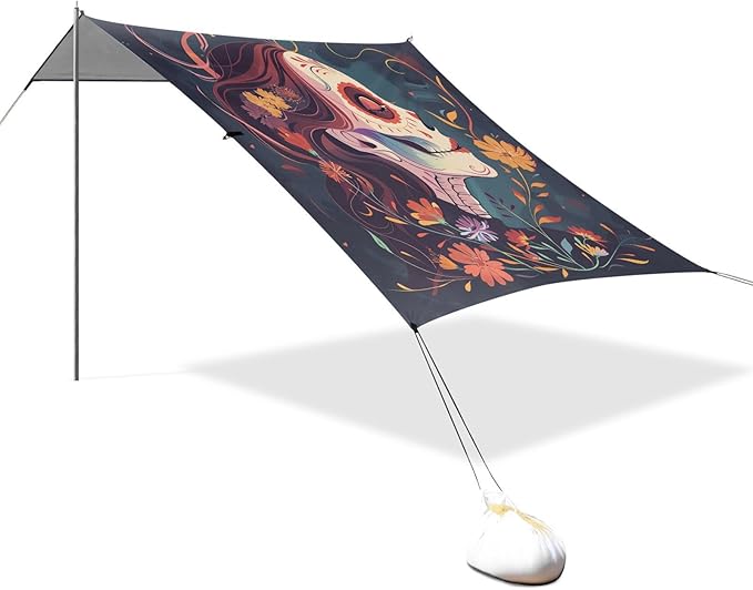 ALAZA Skull Girl Flower Day of The Dead Beach Tent Sun Shelter Portable Canopy Sunshade for Outdoor Camping Picnics Backyard Fun 10x9 ft