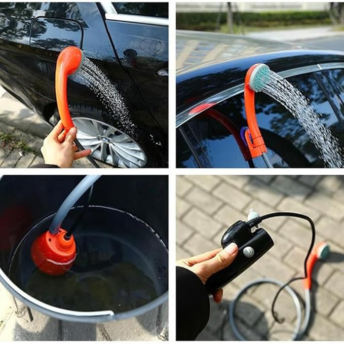 Camping Showers PortableCar Shower HeadPortable USB Charging2.5-3.5L/Min Water Volume2m Hose5m Wirefor Camping Hiking Travelingwith Nozzle and BucketBlue