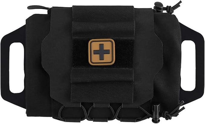 Tactical Molle Medical IFAK Pouch Rapid/Quick Deploy First Aid Kit Pack Emergency Survival Bag Two-Piece System Medical Roll Carrier Handle Outdoor Sport Hunting Bag (Black)