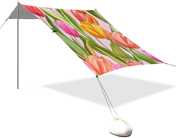 ALAZA Tulips Spring Blooming Beach Tent Sun Shelter Portable Canopy Sunshade for Outdoor Camping Picnics Backyard Fun 10x9 ft