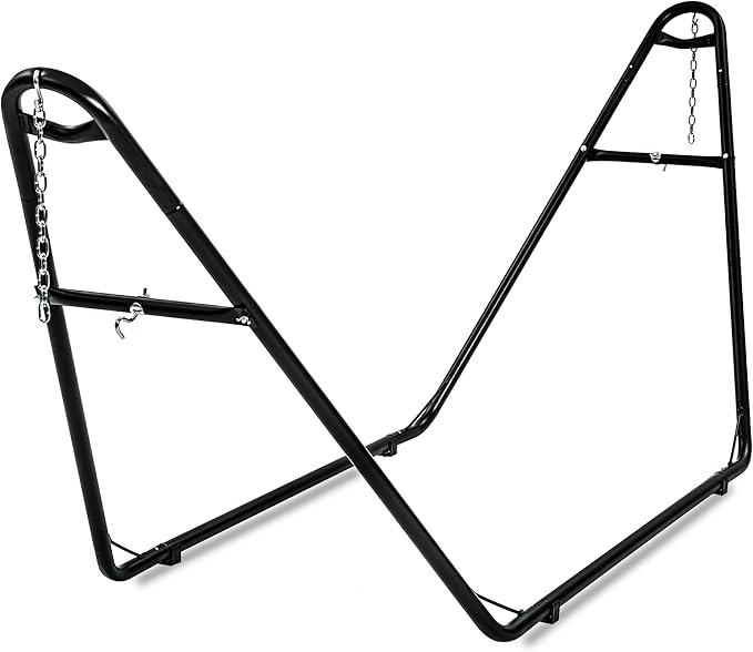 gafete Universal 2 Person Hammock Stand Only 600 lbs Capacity Fits 9 to 14ft Hammocks Adjustable Double Heavy Duty Powder-Coated Steel Stand for Outside Multi-Use (Black)