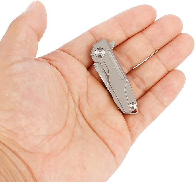 Samior HY002 Ultra Small Little Folding Pocket Flipper Knife 1.3” VG10 Damascus Blade Gray Titanium Handle Frame Lock Mini EDC Keychain Necklace Knives 0.9oz
