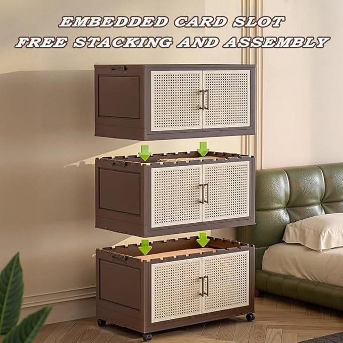 Plastic bins for storage Collapsible Closet Organizer with Wheels Extra Large Storage Cabinet Rolling Closet Organizers Container with Doors for Living RoomBedroomOffice(5 tier55x32x154.5cm)