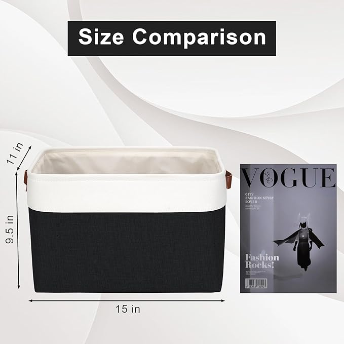 Storage Bins Large Fabric Storage Baskets for Shelves 3 Pack Decorative Linen Closet Baskets with Handles for Organizing Shelf Clothes Home Office 15x11x9.5Inches (Black&ampWhite)