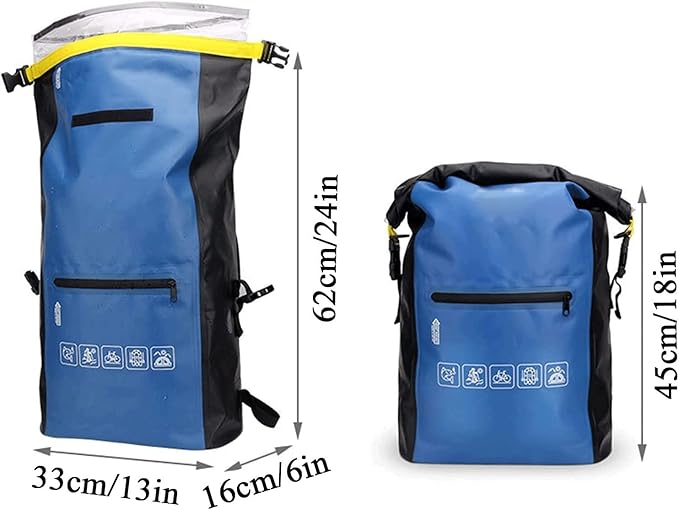 Waterproof Dry Bag for Women Men Roll Top Lightweight Dry Storage Bag Backpack with Exterior Zippered Pocket for Travel