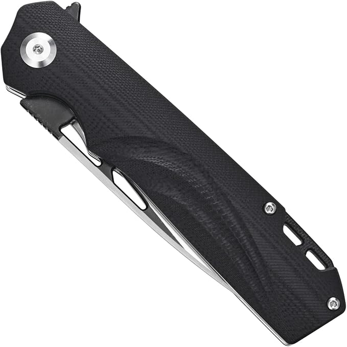 Sitivien ST141 Folding KnifeD2 Steel Blade G10 Handle Pocket Knife EDC Tool Knife for Survival Hiking Camping Fishing(Black)