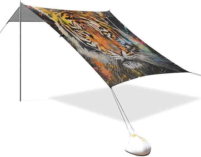 ALAZA Wild Tiger Portrait Beach Tent Sun Shelter Portable Canopy Sunshade for Outdoor Camping Picnics Backyard Fun 10x9 ft