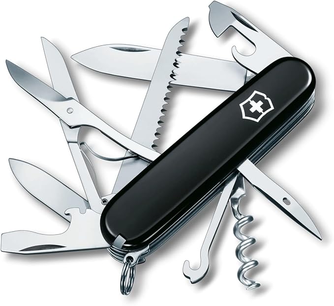Victorinox Huntsman Swiss Army Knife Medium Multi Tool Camping Pocket Knives 15 Functions Large Blade Bottle Opener Black