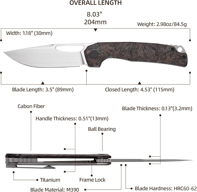 Pocket Knife 3.5 M390 Blade Folding Knife Hunting Knife Survival Knife with Pocket Clip EDC Knives for Hunting Camping Survival Outdoor Fishing Hiking (Purple&ampBlack)
