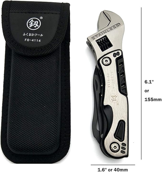Adjustable Wrench Multi-functional Tools Portable 15 In 1 Kit for Camping Household (Spanner Bottle Opener Survival Camping Knife Hand Saw Screwdriver Nylon Sheath)