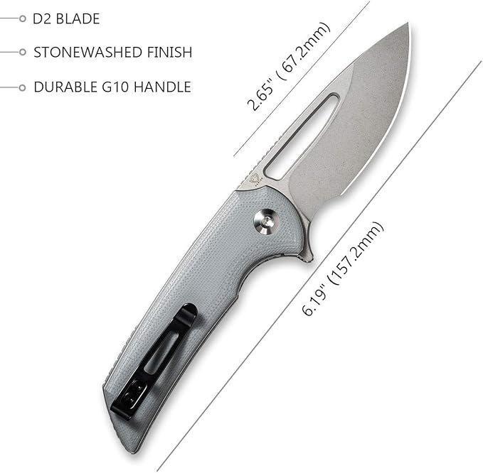 CIVIVI Odium Small Folding Knife –2.65 Stonewashed D2 blade G10 Handle Ball Bearings Pivot Flipper Opening Knife with Reversible Deep Carry Clip C2010A (Gray)