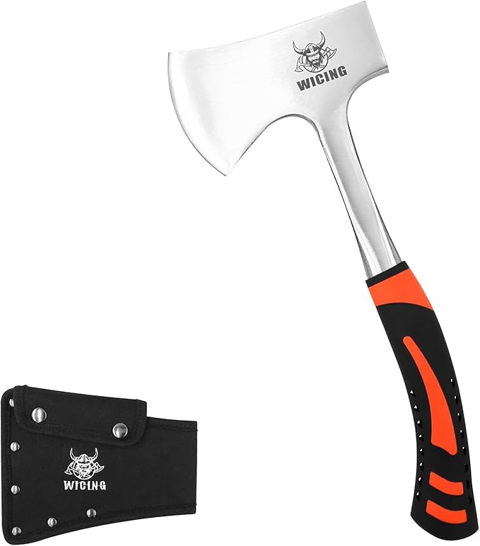 13.8 Hatchet Camping Axe High Carbon Steel &amp Shock Reduction Grip with Nylon Sheath