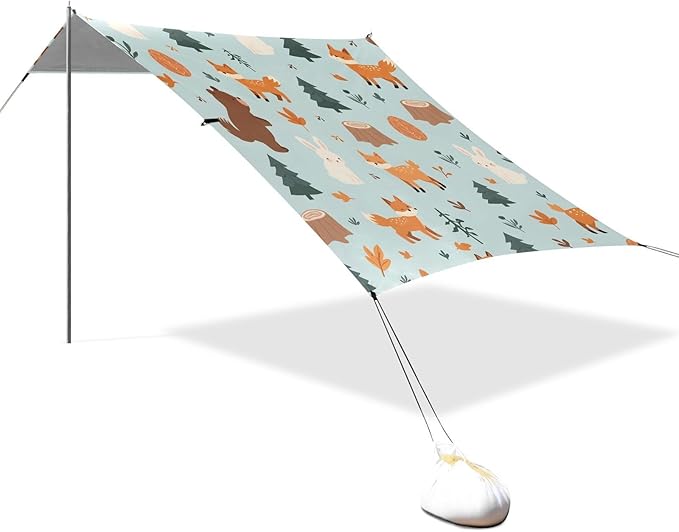 ALAZA Fox Rabbit Bear Pattern Beach Tent Sun Shelter Portable Canopy Sunshade for Outdoor Camping Picnics Backyard Fun 10x9 ft