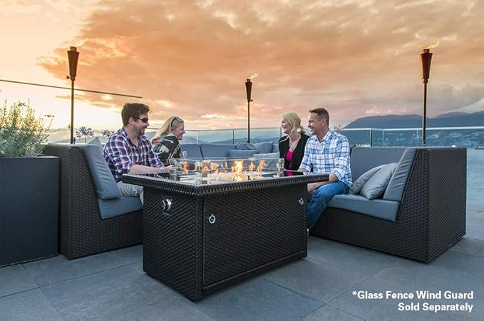 Outland Living Series 403 Fire Table – 44 50000 BTU Outdoor Propane Gas Fire Pit Table with Tempered Glass Top &amp Arctic Ice Decorative Glass Rocks Espresso Brown