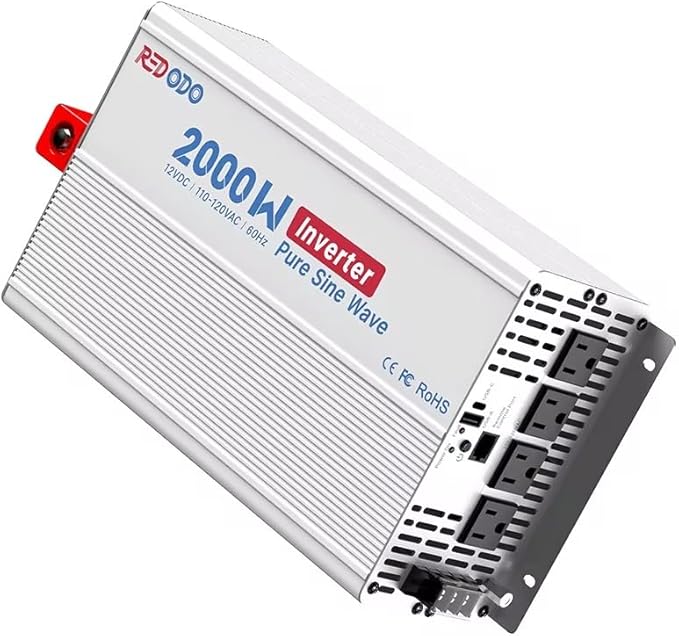 Redodo 2000W Pure Sine Wave Inverter Power Inverter 12V DC to 120V AC Converter for Vehicles RV Home Outdoor with 4 AC Outlets Type-C/USB Interface Remote Controller Surge 4000W