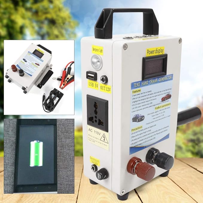 Hand Crank Charger Generator Portable Power Station with Charging and Firewire Clamp 150W Manual Power Supply Emergency Charger for Camping Outdoor Mobile Phone Computer Charging(TK-150W-S)