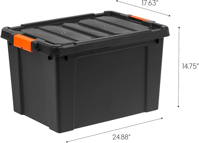 76Qt/19 Gal. Heavy Duty Plastic Storage Bins with Lockable Lids - Stackable Latching Totes for Tools Seasonal Items Sports Equipment Black