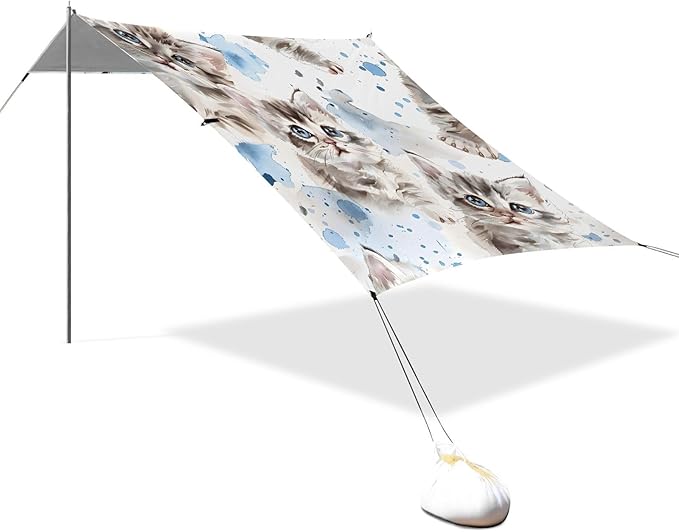 ALAZA Cute Cats Kitten Beach Tent Sun Shelter UPF50+ Protection Beach Shade Canopy w/ 4 Sandbags for Outdoor Camping Fishing Backyard Fun Picnic 10x9 ft