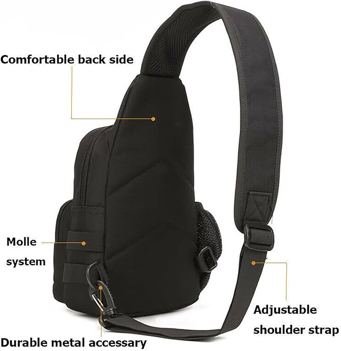 Tactical Sling Bag Outdoor MOLLE Everyday Carry Pack Chest Shoulder Backpack Side Mesh Pocket &amp Hook Loop Panel(Black)