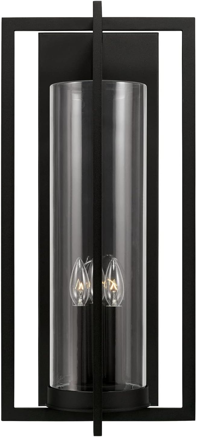 Capital Lighting 948231BK Kent Modern Vertical Line Clear Glass Cylinder Outdoor Wall Lantern 3-Light 180 Total Watts 25 H x 12 W Black