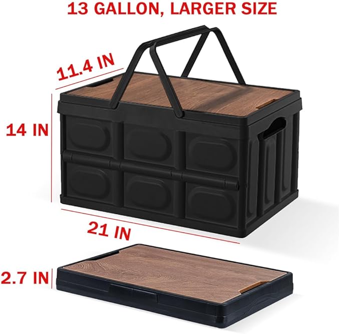 Collapsible Storage Bins Box with Lids and Handle 13 Gallon 50L Portable Plastic Storage Crate Containers Totes Instacrate Stackable Foldable Camping Basket Supplies for Camp Fishing Car RV Office